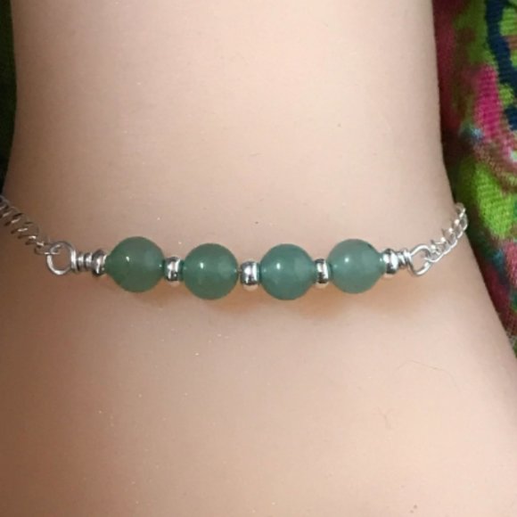Green Aventurine Sterling Silver Bracelet- Genuine Green Aventurine Bracelet - Picture 2 of 5